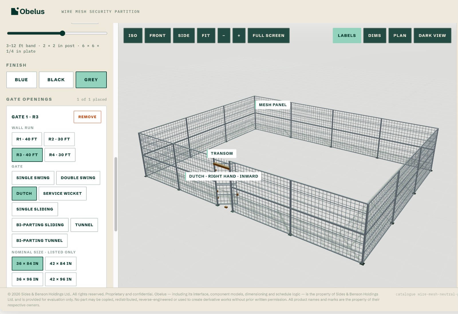 Obelus partition and guarding module — wire mesh panel configuration in 3D